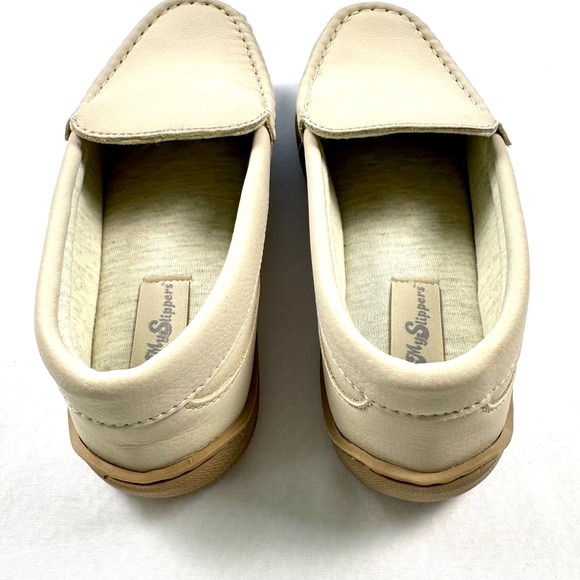 My Slippers Women Moccasin Loafers Beige Leather Comfort Slip On Shoes Size 8 - Picture 5 of 5